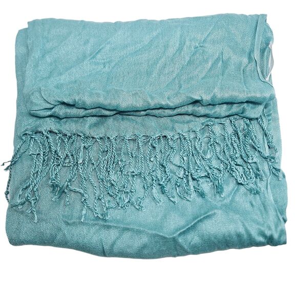 Taleen Aqua Turquoise Scarf Blue Shimer Head Wrap Pashima Stole Bohemian Hijab - Picture 3 of 8